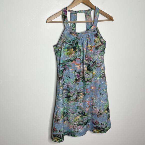 Prana Womens Cantine Dress Small Blue Graceful Floral Halter Padded Outdoor - Picture 3 of 10